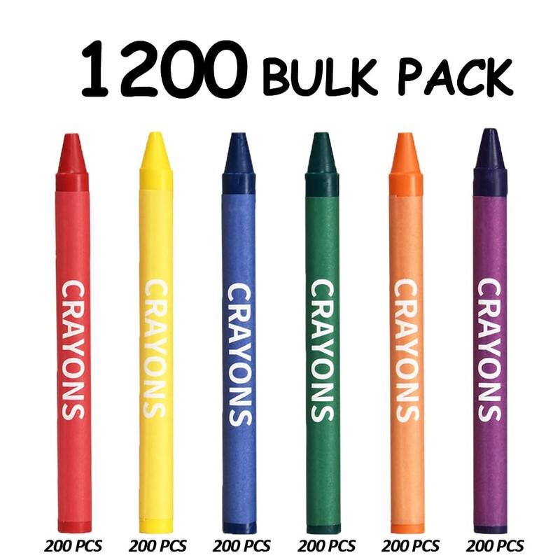 Rarlan Crayons Bulk, 6 Colors, 200 Boxes, 1200 Count Crayons