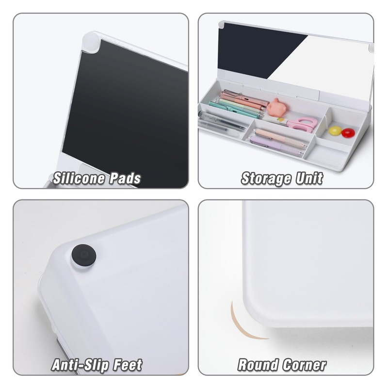 SELEAD Desktop Glass Whiteboard with Organizer & Built-in Mirror, Small