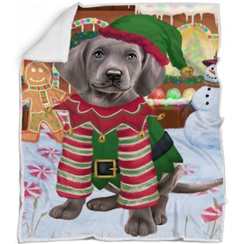 Weimaraner Dog Blanket - Christmas Gingerbread Elf - Super Soft & Warm Pet Theme for Sofa or Bed, Warm Fleece, Sherpa or Woven Material, for Dog Lovers 60x80 Fleece