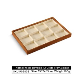 Dansmiy Wooden Stackable Jewelry Display Tray, 12 Grid Bracelet Storage Tray, Bangle Watch Jewelry Accessories Holder Plate, Drawer Insert Counter Makeup Table Top Organizer Tray (Beige, 12 Grid Tray)