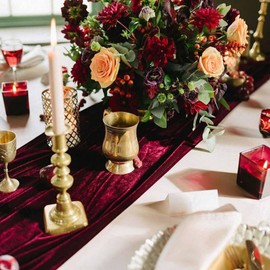 REALIFE 28*120 inch Burgundy Velvet Table Runner for Wedding Table Bridal Party Valentine Decor Baby Shower(Burgundy)