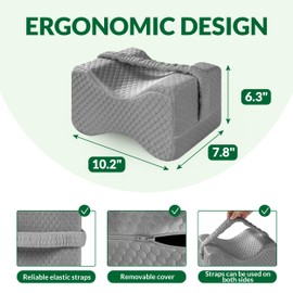 FuturaLoom Knee Pillow for Side Sleepers Hip Pain,Charcoal Memory Foam Leg & Knee Pillow for Side Sleeping,Between Leg Pillow for Side Sleepers,Leg Pillow with Straps and Removeable Cover(Grey)