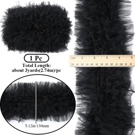 CABODYALS 2.74M Black Pleated Ribbon Lace Border Trim Polyester Organza Double Ruffle Fabric Pom Pom Edging Trimmings for Sewing Making Craft Gift Wrapping DIY Christmas Dress Wedding Decor Supply
