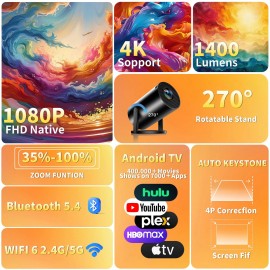 coolid Mini Projector, Support 4K 1080P Portable Projector with Bidirectional WIFI6 5G