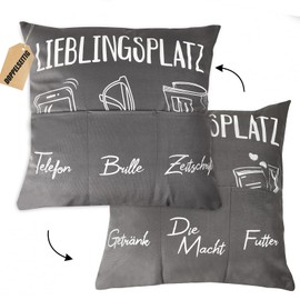 GEBETTER 45 x 45 cm Decorative Cushion Cover with 6 Pockets Favourite Place Funny Cushion Cover for Filling Cushion Cover Gift Decorative Cushion Cover for Birthday Decorative Cushion Cover Christmas