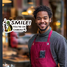 Smile You're on Camera Stickers for Business | Self-Adhesive Vinyl Decal, Laminated for Ultimate UV Protection, Fade Resistance, Security Camera Sign for Home, Business, CCTV (4pcs)