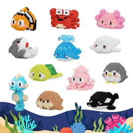 ecpoteny 12 Pack Cute Ocean Sea Animal Mini Building Blocks Sets, 2642 PCS Micro Mini Building Bricks Toy for Adults, Party Favors for Kids Boys Girls 12-14