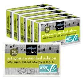 Cole's Patagonian Smoked Salmon Fillet w/Lemon & Dill in Extra Virgin Olive Oil | 3.2 oz Hand-Packed Smoked Salmon Canned | 13g Protein | Pack of 5