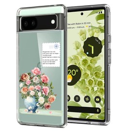Unov Compatible with Pixel 6a Case Clear with Design Soft TPU Shock Absorption Slim Embossed Pattern Protective Back Cover for Pixel 6a 5G 6.1 inch (Rose Bouquet)