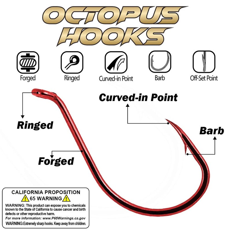 Octopus-Hook-Fishing-Beak-Circle-Hooks-Freshwater-Red-Black-100-50 Pack (1-Red, 4/0 50-Pack)