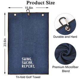 DYJYBMY Swing Swear Repeat Funny Golf Towel, Embroidered Navy Blue Golf Towels for Golf Bags with Clip, Golf Gift for Men Husband Boyfriend Dad, Birthday Gifts for Golf Fan, Funny Golf Lover Gift