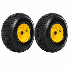 Taifa 15x6.00-6 Pneumatic Tire and Wheel Assembly, 4-Ply Tubeless NHS Lawn Mower Tires with 3/4", 5/8" Bearings, Riding Lawn Mower, Tractor, Turf Tread, 2 Pack