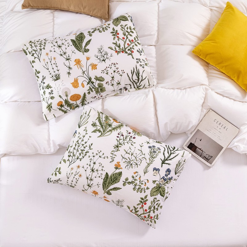 ECOCOTT Pillowcase 2 Pack Standard Size - Green Botanical Floral