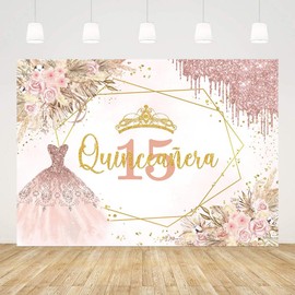 Sendy 7x5ft Quinceanera 15th Birthday Backdrop for Girls Mis Quince Anos 15th Birthday Photography Background Boho 15th Birthday Dripping Glitter Party Decorations Banner Supplies