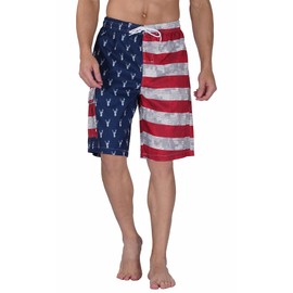 North 15 Men's USA American Flag Dear Design Microfiber Swim Trunk Boardshorts with Cargo Pocket-7112-Print1-XL