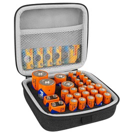 Linkidea Small Hard Case Battery Organizer Storage Box, Batteries Carrying Holder Container - Holds 34 Various Sizes AA AAA 9V C D Batteries (Dark Grey)