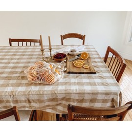 Table Cloth Rectangle Checked Tablecloth Linen Table Cloth for Kitchen |100% Cotton Tablecloth | Outdoor Tablecloth Farmhouse | Table Cloth Beige Tablecloth | Picnic Table Cloth Size (63 * 88)