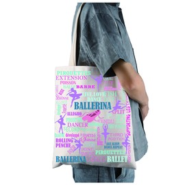 FEELMEM Ballerina Ballet Tote Bag Ballet Lovers Gift Ballet Canvas Shoulder Bag Ballet Dancer Dancing Grocery Bag