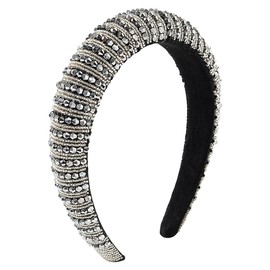 scicent Wedding Hair Accessories Silver Headband Rhinestone Beaded Hairbands No Slip Jeweled Hair Bands for Women Padded Wide Head Band for Ladies Girls, Silver - 16422