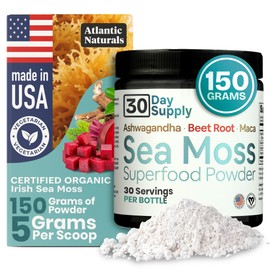 Atlantic Naturals Sea Moss Superfood Powder with Ashwagandha, Beet Root, and Maca Root - Sea Moss Powder Supports Healthy Skin, Athletic Performance, and Positive Mood - Vanilla Flavor (150g)
