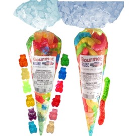 Assorted 12 Flavor Gummy Gummi Bears And Sour Worms (NET WT 21 OZ) Gourmet Kruise Signature Gift Bags