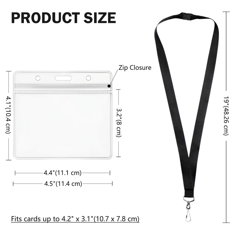 25-Pack Black Breakaway Lanyards with Large Horizontal Waterproof Badge Holders,