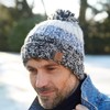 Pachamama Men Wool Beanie Bobble Hat Fleece Lined Handknitted Blue