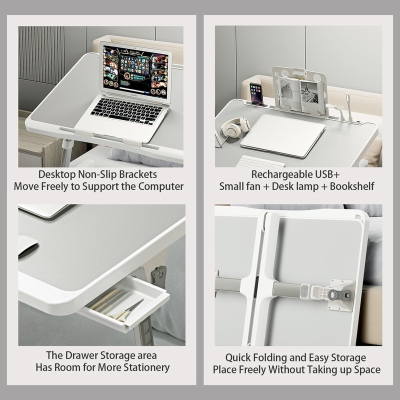 Laptop Desk for Bed, Adjustable Beds Table with USB Charge