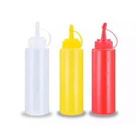 TIKA 3-Piece 16 OZ Condiment Squeeze Bottles with Scale Line - Plastic Squirt Bottles