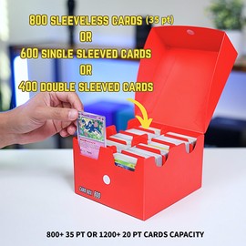 Trading Card Deck Box 800 – Red | TCG Card Box holds upto 800 standard cards | 4-in-1 Compartments | Strong Double Wall Design | 8 dividers | Sports and Game Collectible Card Storage - Red