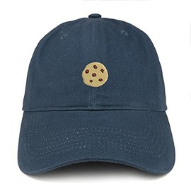 Trendy Apparel Shop Chocolate Chip Cookie Emoticon Embroidered Low Profile Cotton Dad Hat Cap - Navy