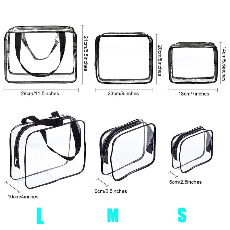 Waterproof Travel Bag with Zipper, Clear (Pack of 3), transparent,