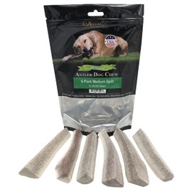 Deluxe Naturals Elk Antler Chews for Dogs | Naturally Shed USA Collected Elk Antlers | All Natural A-Grade Premium Elk Antler Dog Chews | Product of USA, 6-Pack Medium Split