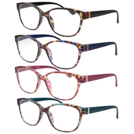 grinderPUNCH Lightweight Reading Glasses for Women Stylish Readers with Adjustable Hinge Cateye Reading glasses for Women (4 Pack - Black, Pink, Navy Blue, Teal, 1.5, x)