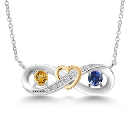 Gem Stone King 0.57 Ct Yellow Citrine Blue Created Sapphire 925 Silver and 10K Yellow Gold 2-Tone Heart Interlocking Infinity Symbol Lab Grown Diamond Pendant Necklace For Women with 18 Inch Chain