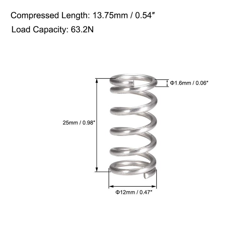 TA-VIGOR 10Pcs Extended Compressed Spring, 12mm OD,1.6mm Wire Size,25mm Length