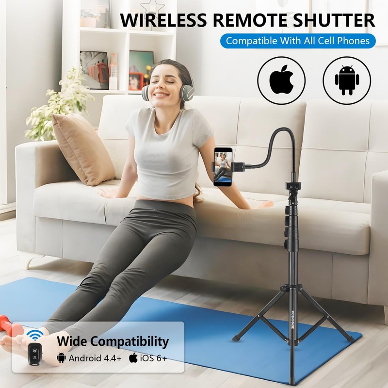 PIOENIMAGE 61" Phone Tripod Stand with 15.7" Flexible Gooseneck and