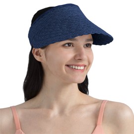 SUN CUBE - Sombrero de visera para mujer, sombrero de playa de paja con ala ancha, protección UV, gorra plegable plegable, visera enrollable de verano para cola de caballo, marino, Talla única