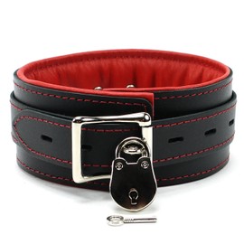 VP Leather Melanie Collar Premium Full Grain Leather Handcrafted O-Ring Choker (Red, Large)