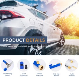 High Pressure Jet Nozzle Power Washer Wand for Garden Hose, Hydro Jet High Pressure Washer Tools with 3 Different Nozzles and Hose Quick Connectors for Patio Car Pet Window Glass Blue