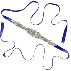 Lauthen.S Rhinestone Sash Belt for Wedding Bride/Baby Shower Dress,Royal Blue
