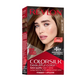 Revlon Colorsilk Beautiful Color Permanent Hair Color, Long-Lasting High-Definition Color, Shine & Silky Softness with 100% Gray Coverage, Ammonia Free, 051 Light Brown, 1 Pack