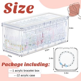 Threehoney Acrylic Bracelet Jewelry Storage Box with 12 Portable Anti Tarnish Organizers for Earrings/ring/necklace (Cream Border)