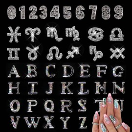 DANNEASY 48pcs 3D Nail Charms for Nail Art, 3D Zodiac Signs Nail Charms, A-Z Letters Nail Charms, 0-9 Number Nail Charms, Zodiac Nail Art Decoration (Silver)