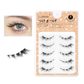 LASHIDOL Natural False Eyelashes, Ultra Fine Black Eyelash Base, Handmade Eyelashes, Outer Eyelashes, Natural, Fox-like Makeup, For Daily Makeup, Lightweight, Soft, Natural Feeling, 5 Pairs (Fox Lash