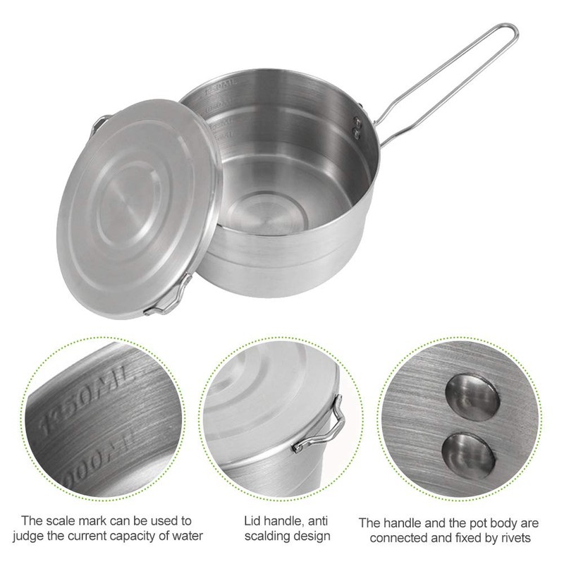 MOVKZACV Stainless Steel Camping Cooking Pot with Lid and Foldable