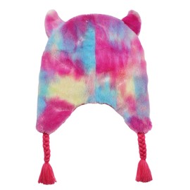 Newfancy Kids Little Girls Unicorn Beanie Winter Hat Rainbow Faux Fur Plush Fleece Lined Earflap Cap Pink