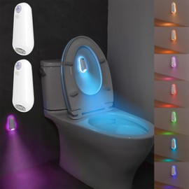VEEKI Toilet Light Motion Sensor, 8 Colors Changing Toilet Night Light for Bathroom Decor, Rechargable LED Bathroom Night Light Motion Activated, Funny Gifts for Kids Teen Boys Girls Women Men (2PC)
