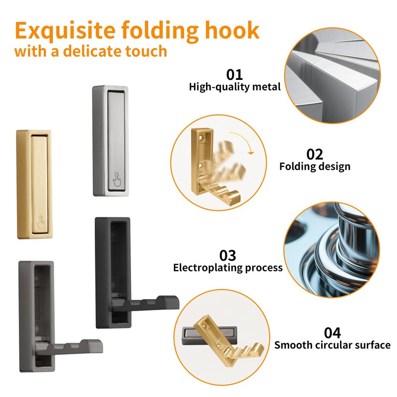 Folding Coat Hooks, Foldable Heavy-Duty Wall Coat Hooks 4 Pack,