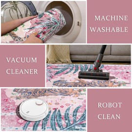 CILEPMID Pink Boho Rug 5x7 FT Washable Light Pink Leopard Animal Rug Jungle Tropical Cheetah Rug Aesthetic Rugs for Girls Room Living Room Bedroom Home Office Nursery Room